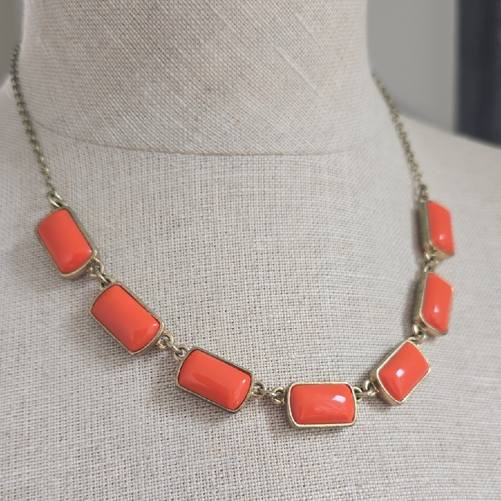 Liz Claiborne Orange and Gold Necklace with Rectangular Stones